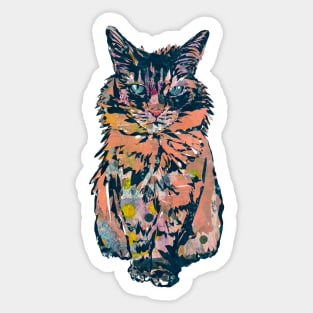 Navy Coral Polka Dot Kitty Cat Sticker